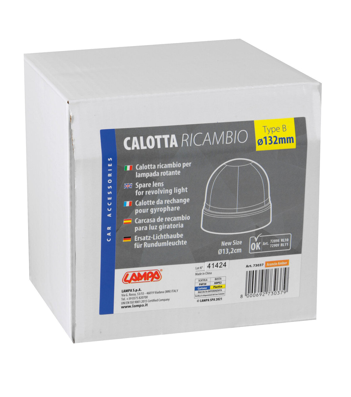 Lampa Calotta ricambio per luce di segnalazione art. 72898 / 72909 - Arancio 73037