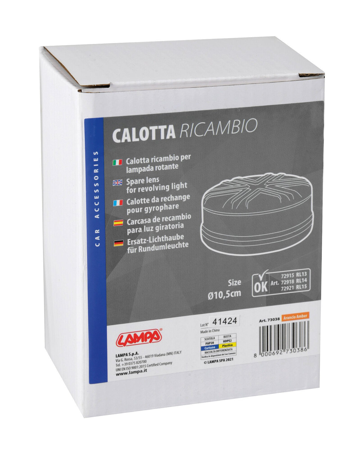 Lampa Calotta ricambio luce di segnalazione art. 72915 / 72918 / 72921 Arancio 73038