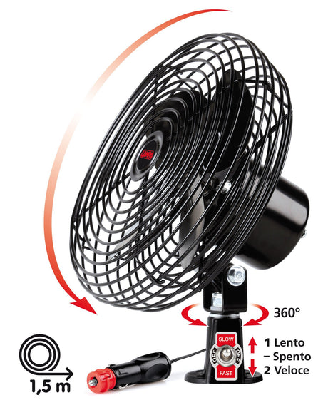 Ventilatore 24V per camion  8" in metallo, 2 velocità  Lampa Premium 73100