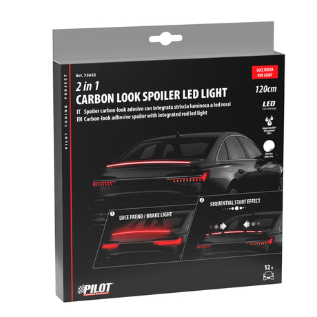 Pilot Spoiler carbon-look adesivo con integrata striscia luminosa a led rossi - 120 cm - 12V
