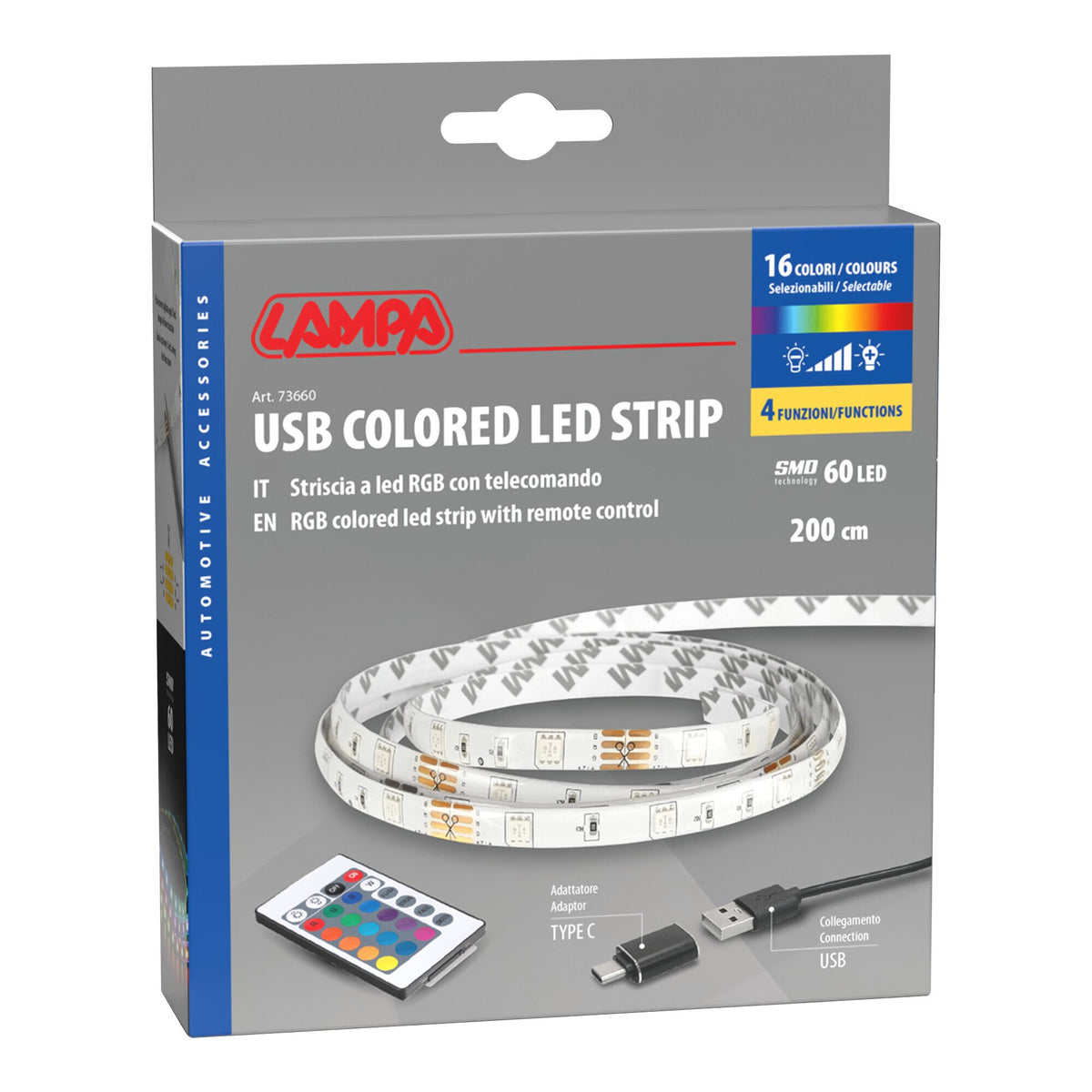 Lampa Striscia adesiva a Led RGB, USB - 200 cm 73660