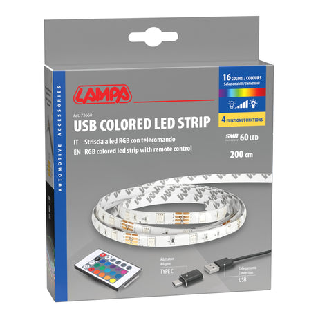 Lampa Striscia adesiva a Led RGB, USB - 200 cm 73660