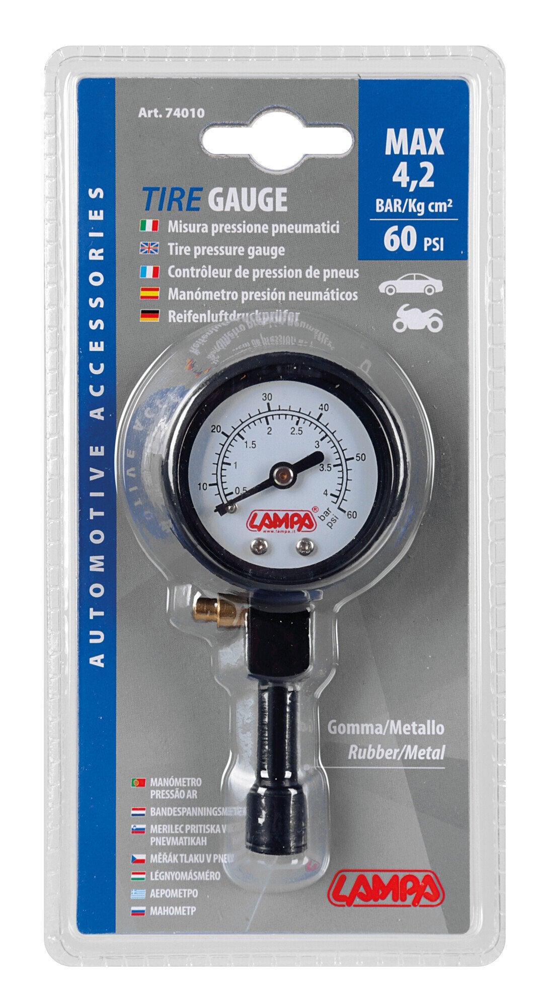 Lampa Misura pressione pneumatici in gomma/metallo 74010