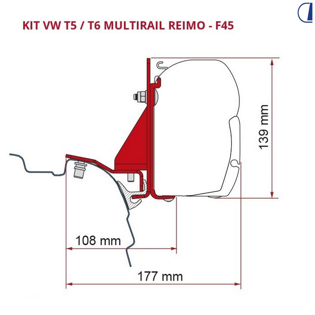 Fiamma Kit staffe F45 per VW T5/T6 Multirail Reimo dal 2003