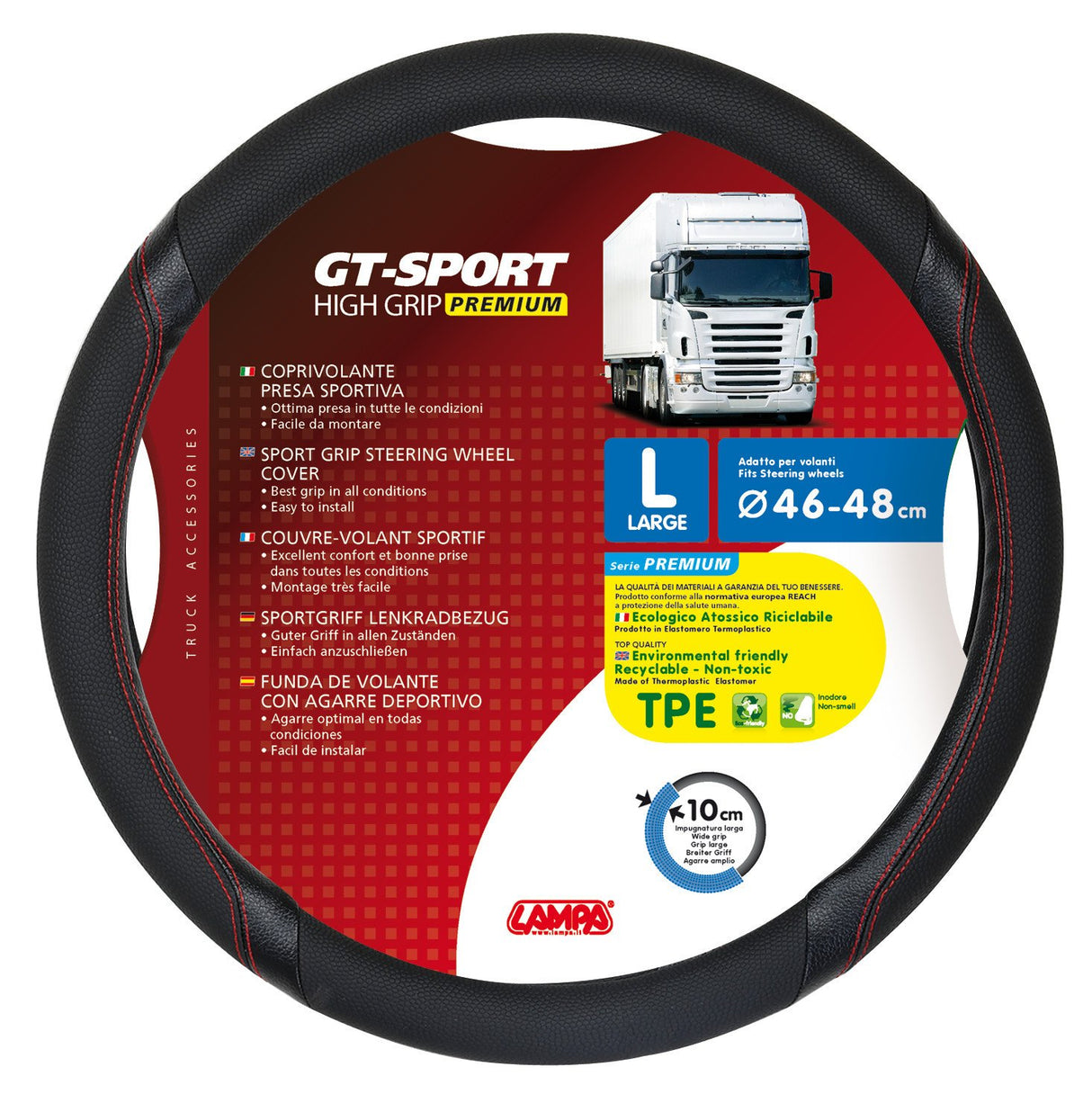 Lampa GT-Sport, coprivolante in Skeentex - L -  46/48 cm - Nero/Rosso 98017