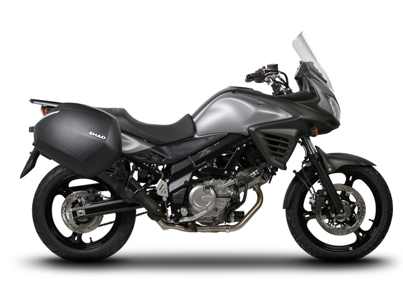 Kit de maletas laterales negras SHAD SH38X + marco de sistema 3P para Suzuki V-Strom 650/XT 12>