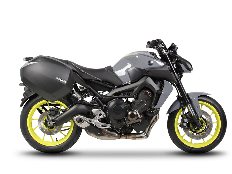 SHAD SH38X Schwarzes Seitenkoffer-Set + 3P Systemrahmen für Yamaha MT09 17>