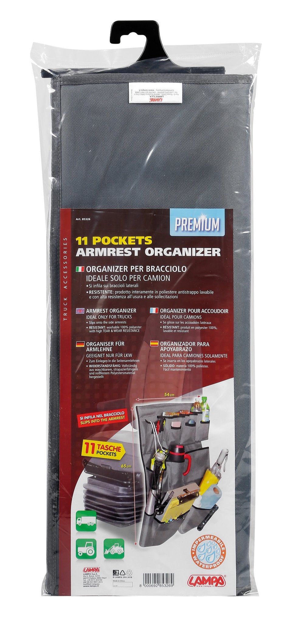 Lampa Premium, organizer per bracciolo camion, 11 tasche 85326