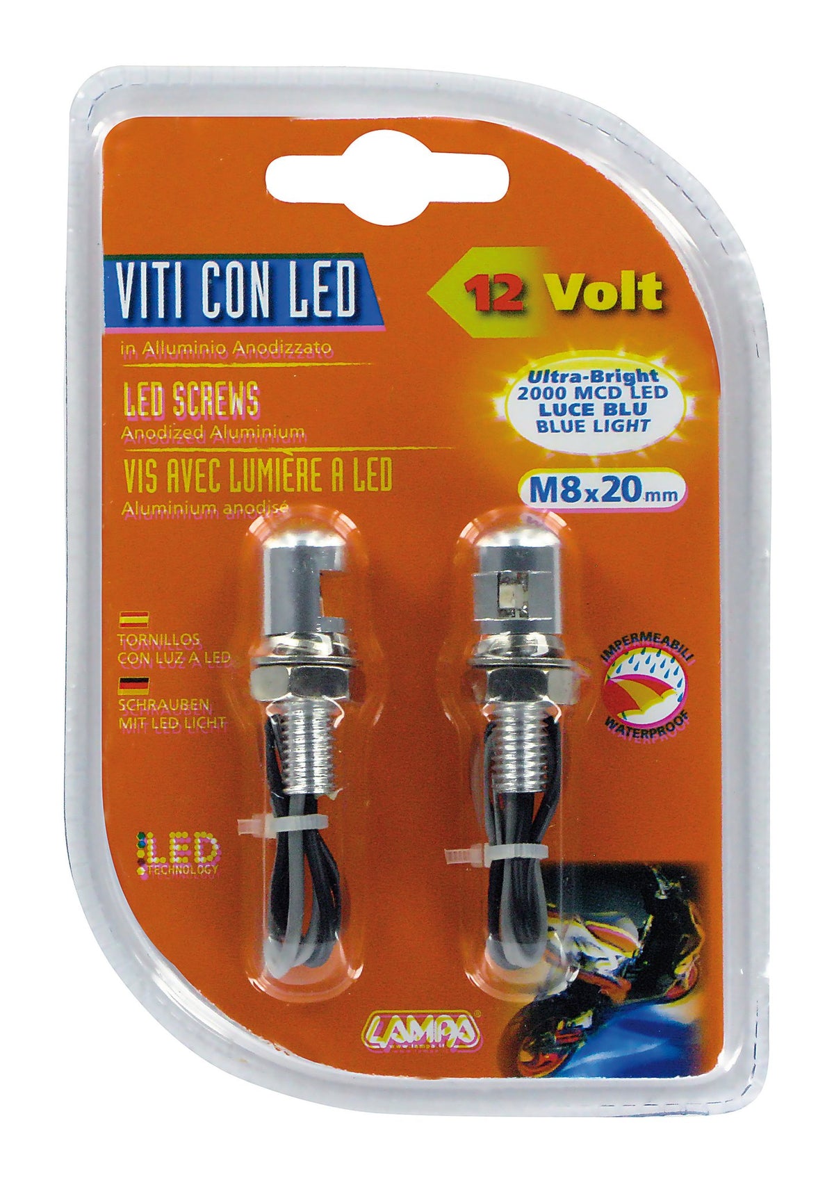Lampa Set 2 Viti con LED Blu in Alluminio Anodizzato per Moto