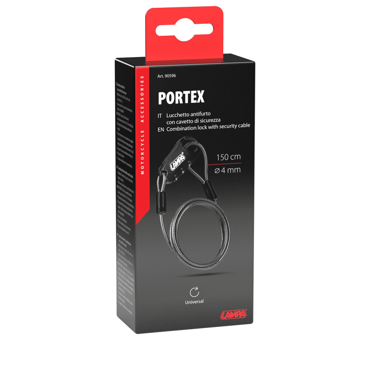 Lampa Portex, lucchetto antifurto con cavo di sicurezza - 150 cm 90596