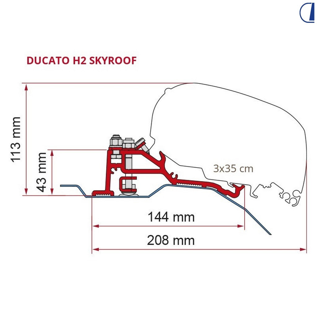 Fiamma Kit staffe Skyroof per Ducato H2 – 3 staffe da 35 cm