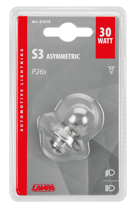 Lampa 12V Lampada asimmetrica - S3 asymmetric - 30W - P26s - 1 pz - D/Blister 91519