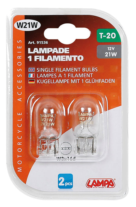 Lampa 12V Lampada zoccolo vetro - W21W - 21W - W3x16d - 2 pz - D/Blister 91536