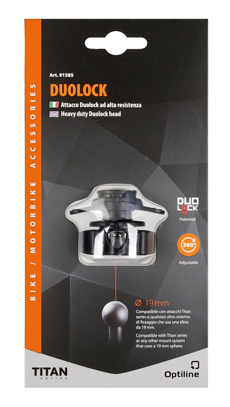 Optiline Titan Duolock, attacco ad alta resistenza con testa in metallo pressofuso. Dado maggiorato