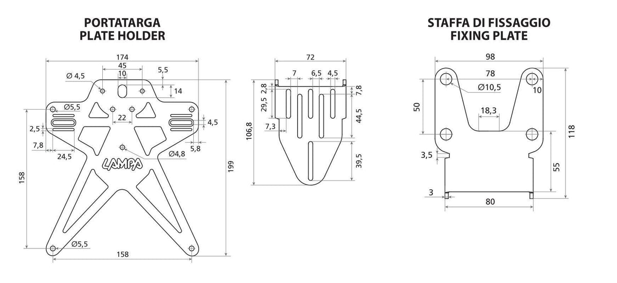 Lampa Aero-X Evo 1, portatarga Italia con altezza ed inclinazione regolabili 91641