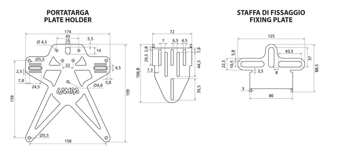Lampa Aero-X Evo 7, portatarga Italia con altezza ed inclinazione regolabili 91647