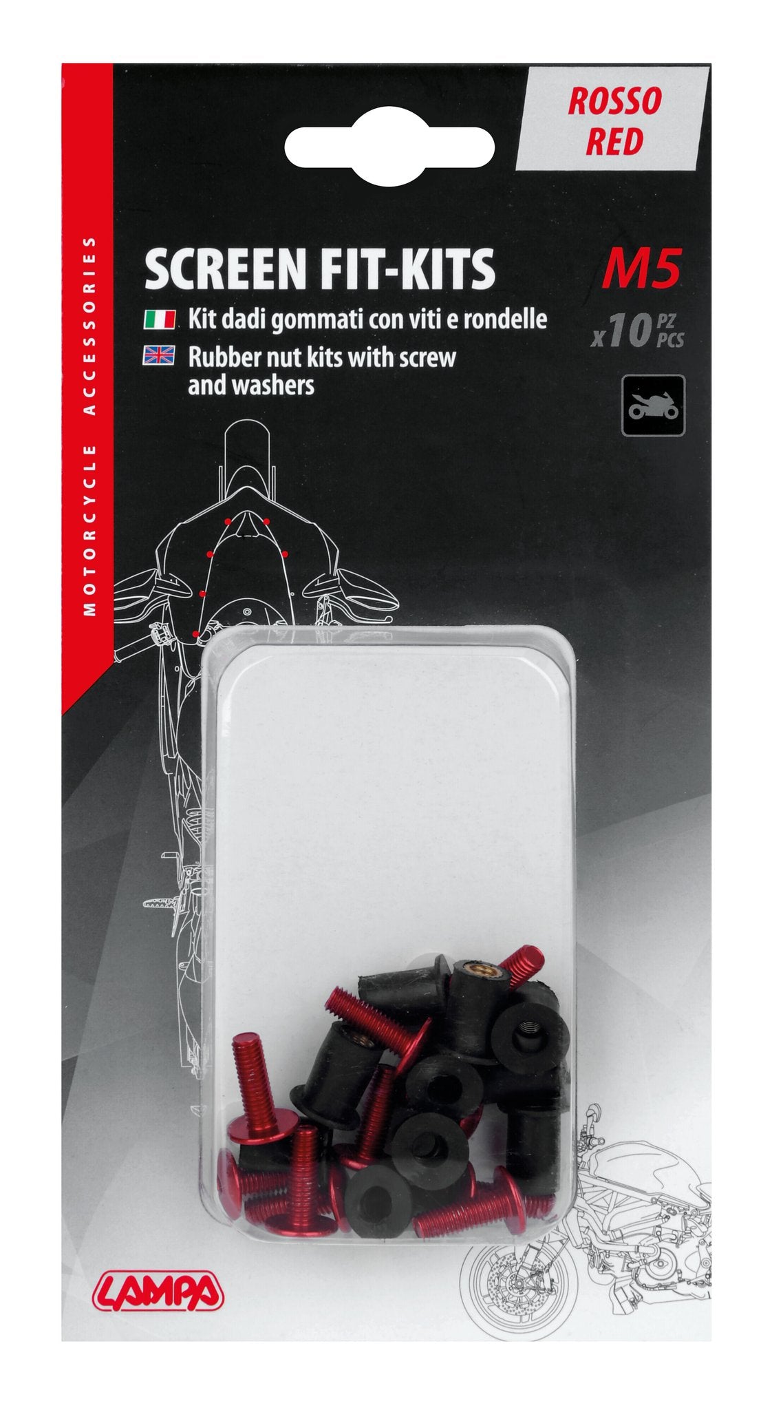 Lampa Screen Fit-Kits, kit dadi gommati con viti e rondelle (5 MA) - 10 pz - Rosso 91653