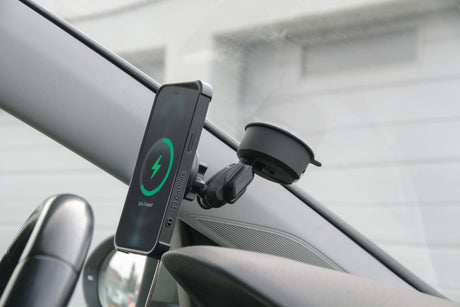 Optiline Mag Wireless Orbit, Porta telefono magnetico con ricarica wireless e attacco a ventosa adesiva
