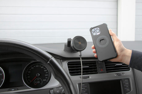 Optiline Mag Wireless Orbit, Porta telefono magnetico con ricarica wireless e attacco a ventosa adesiva