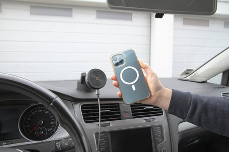 Optiline Mag Wireless Orbit, Porta telefono magnetico con ricarica wireless e attacco a ventosa adesiva