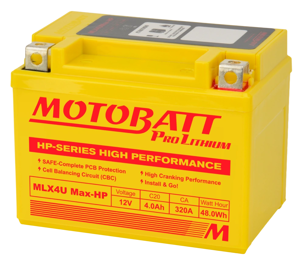 MotoBatt Batteria MLX4U MAX-HP  LiFePO 12 V ultraleggera per moto & powersport