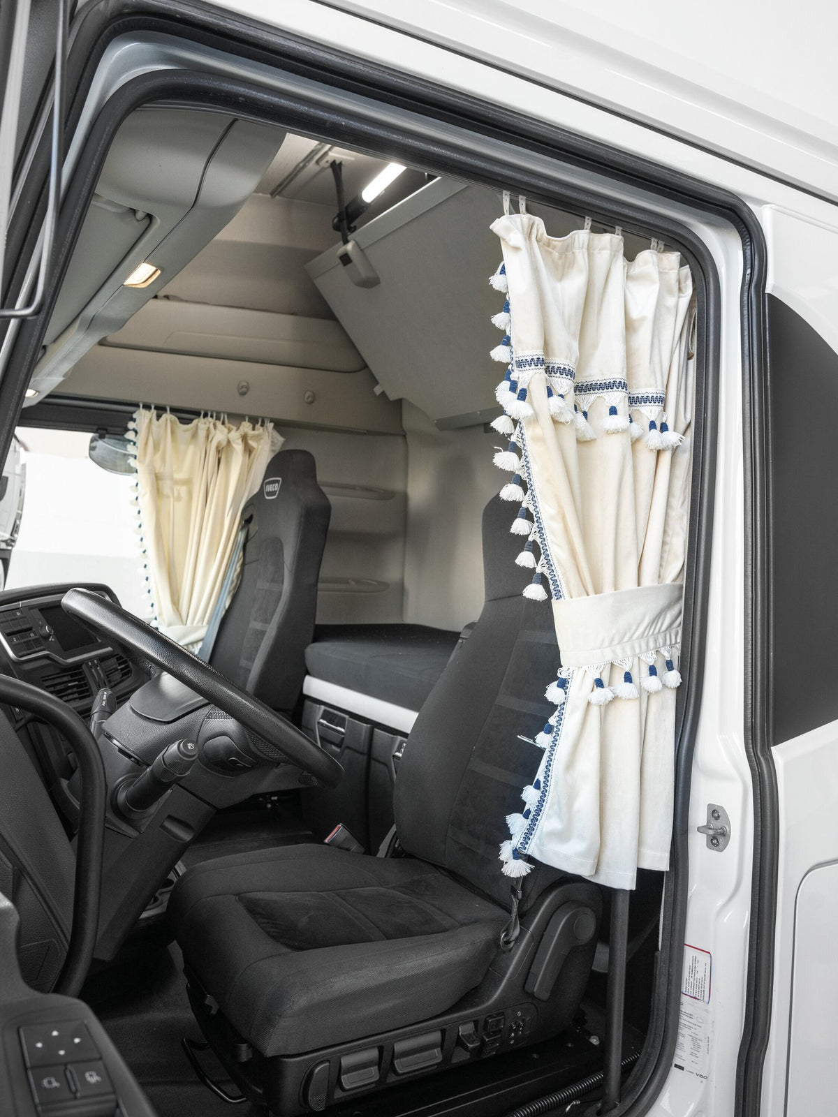 Lampa Luxury Smart, set tende in poliestere per camion - Panna/Blu 96037