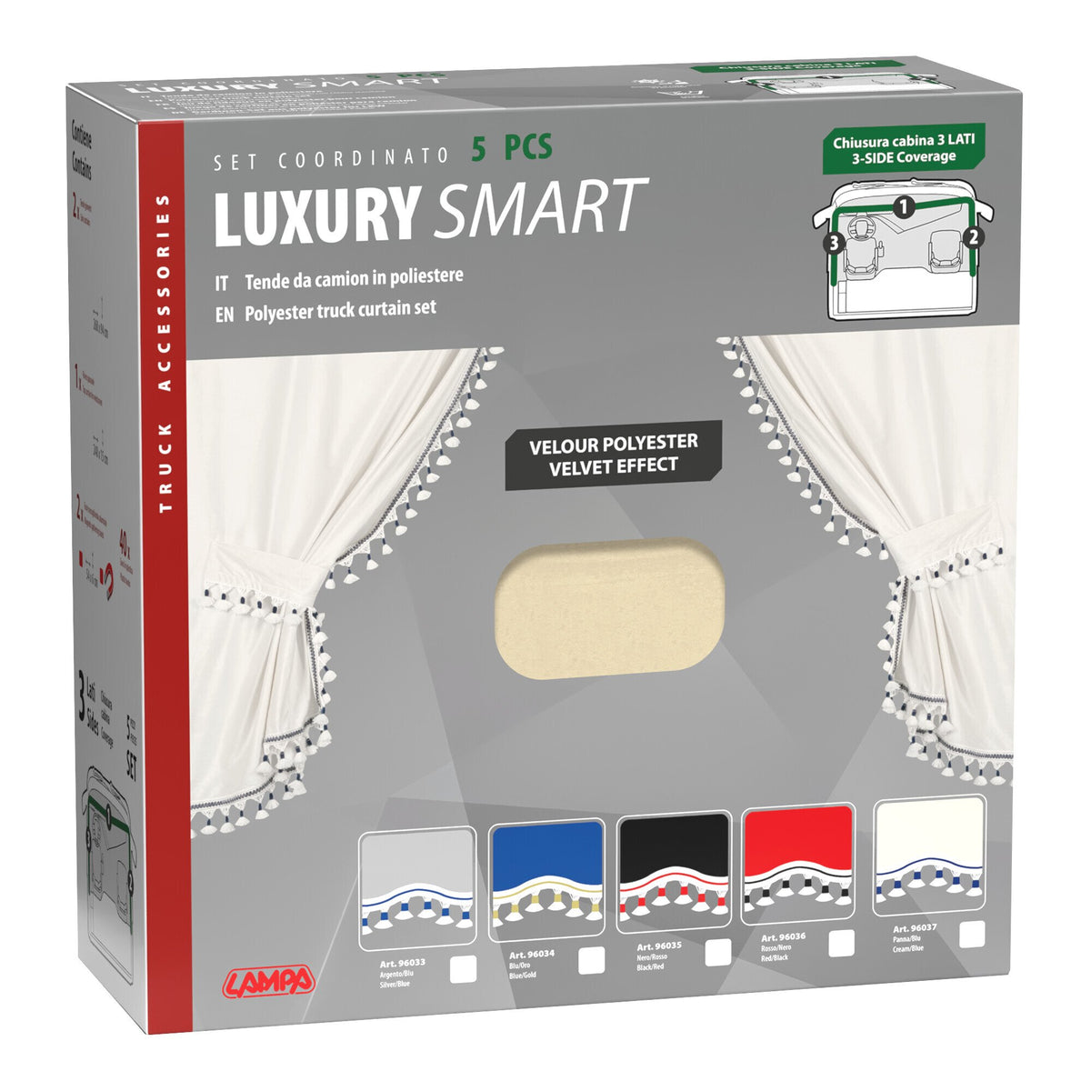 Lampa Luxury Smart, set tende in poliestere per camion - Panna/Blu 96037