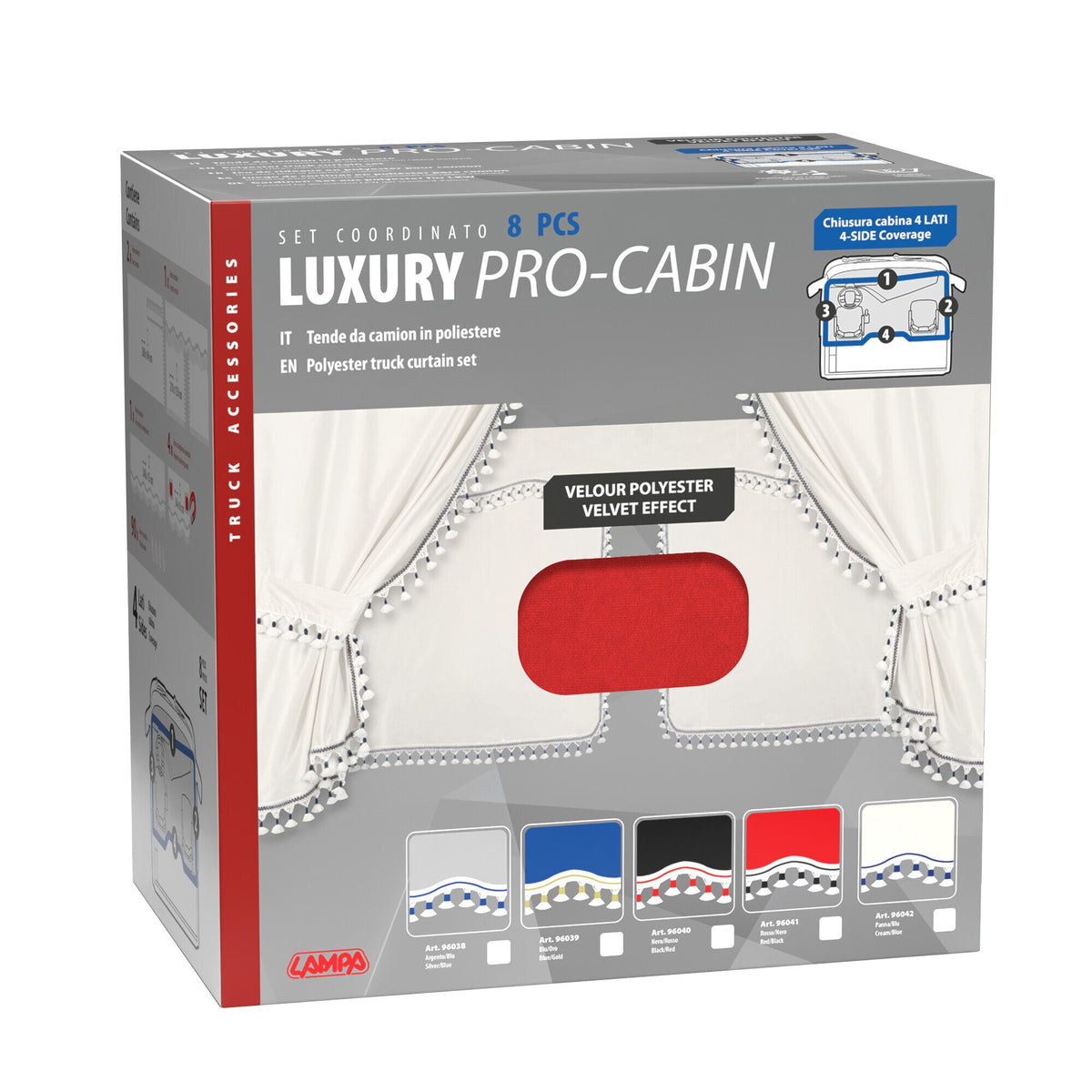 Lampa Luxury Pro-Cabin, set tende in poliestere per camion - Rosso/Nero 96041