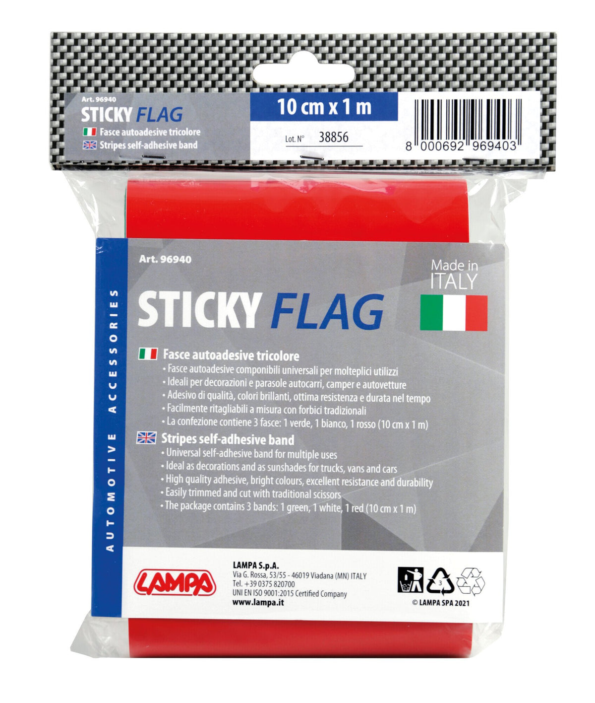 Lampa Sticky Maxi-Flag, fascia autoadesiva tricolore Italia - 100x10 cm 96940
