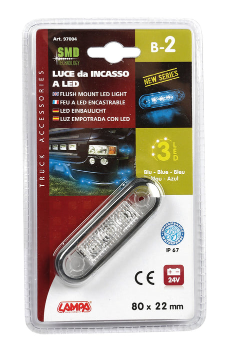Lampa Luce ingombro a 3 Led, montaggio ad incasso, 12/24V - Blu 97004