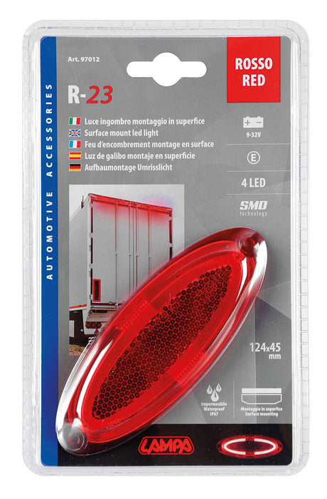 Lampa Luce ingombro a 4 led, montaggio in superficie, 12/24V - Rosso 97012