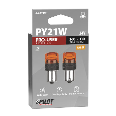 Pilot 24V Pro-User Series - (PY21W) - BAU15s - 2 pz - Scatola - Arancio - Doppia polarità - Resistenza incorporata