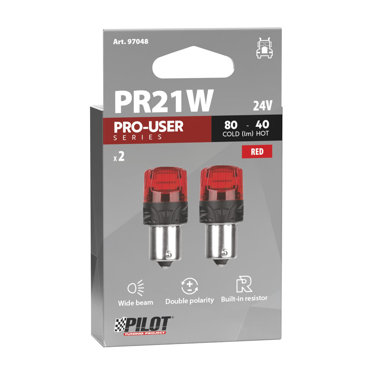 Pilot 24V Pro-User Series - (PR21W) - BAW15s - 2 pz - Scatola - Rosso - Doppia polarità - Resistenza incorporata