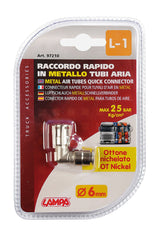 Lampa L-1 Raccordo a 90° in Ottone Nichelato per Tubi Aria Ø 6 mm