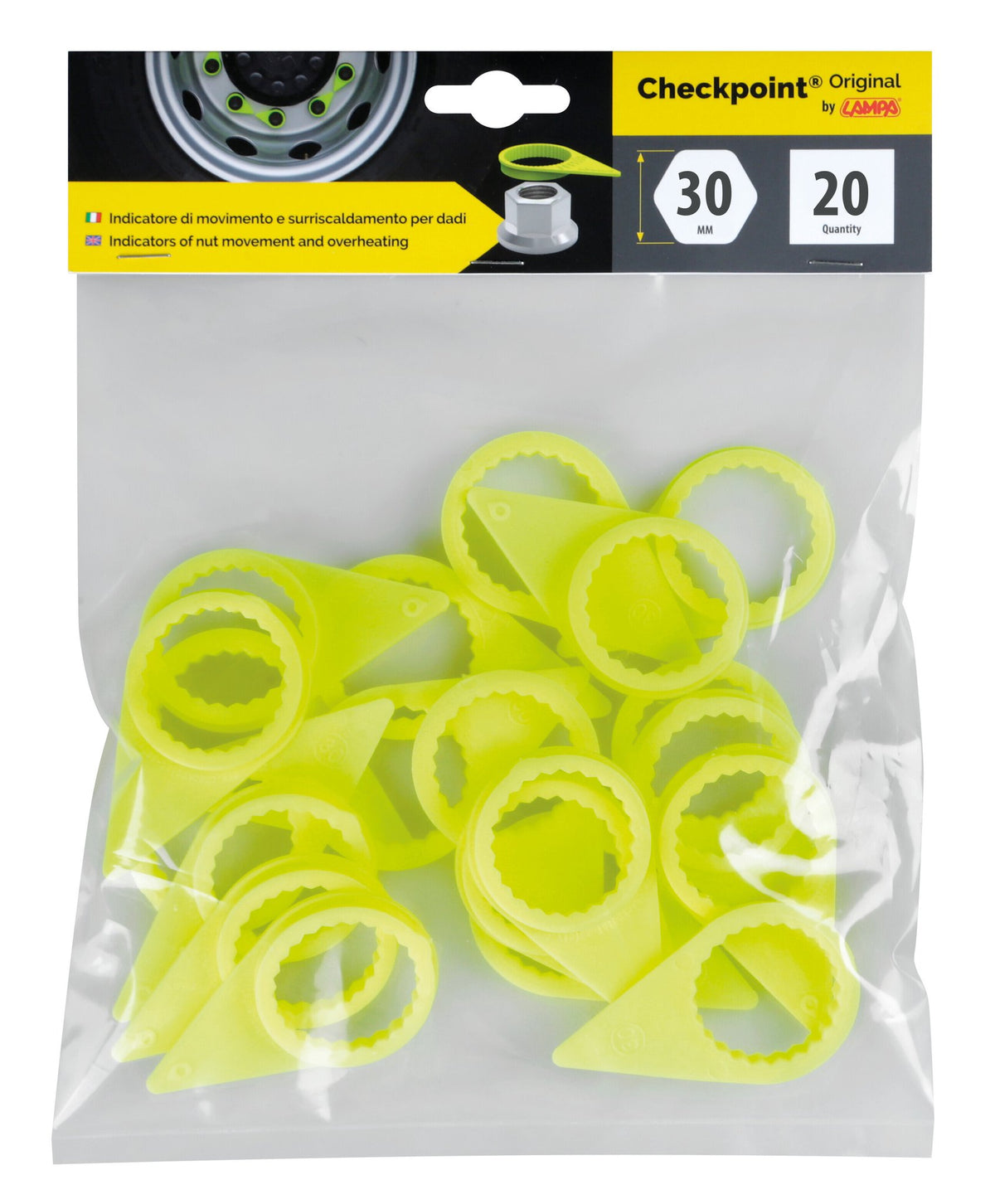 Lampa Checkpoint indicatori serraggio dado ruota set 20 pz 30 mm Giallo fluo 97629