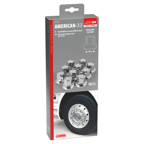 Lampa American, Set 10 copribulloni testa piatta in acciaio inox -  33 mm - Cromo 97668