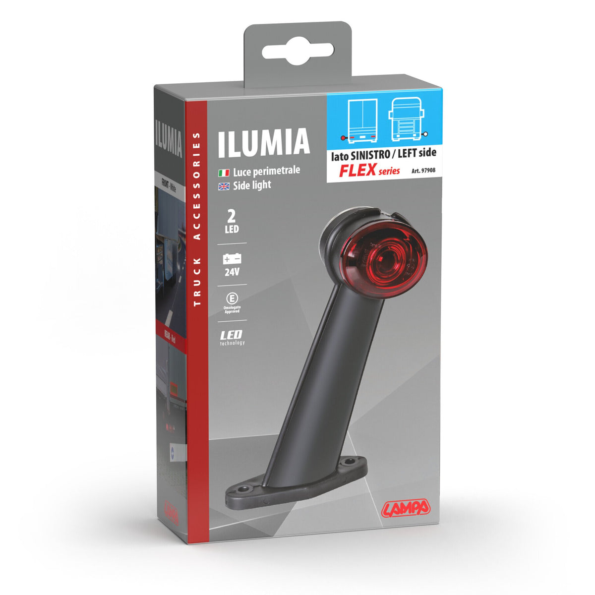 Lampa Ilumia Luce Ingombro 2 LED Bianco/Rosso 24V 60° Flex Sinistra