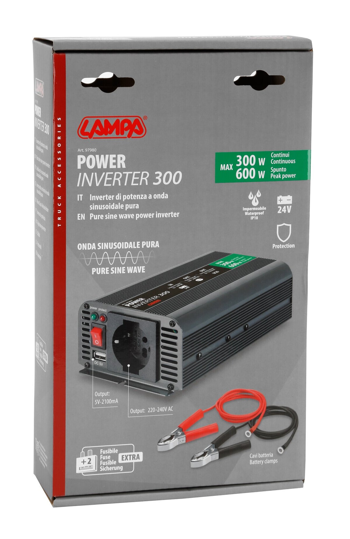 Inverter a onda sinusoidale pura 24V 230V 300W per camion  Lampa PSW300 97980