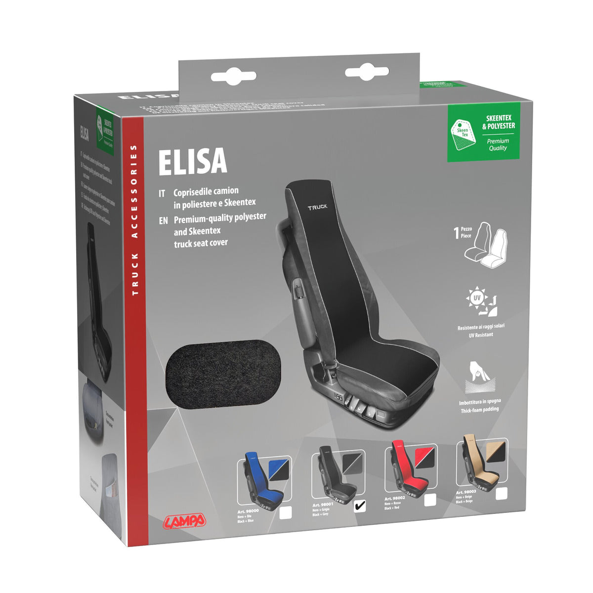 Lampa Elisa-2, coprisedile in poliestere e Skeentex per camion - Nero/Grigio 98001