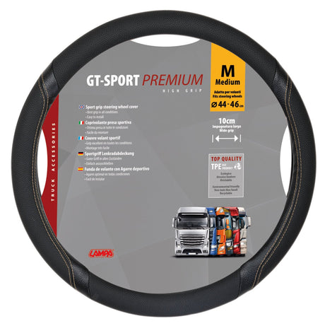 Lampa GT-Sport, coprivolante in Skeentex - M -  44/46 cm - Nero/Beige 98020