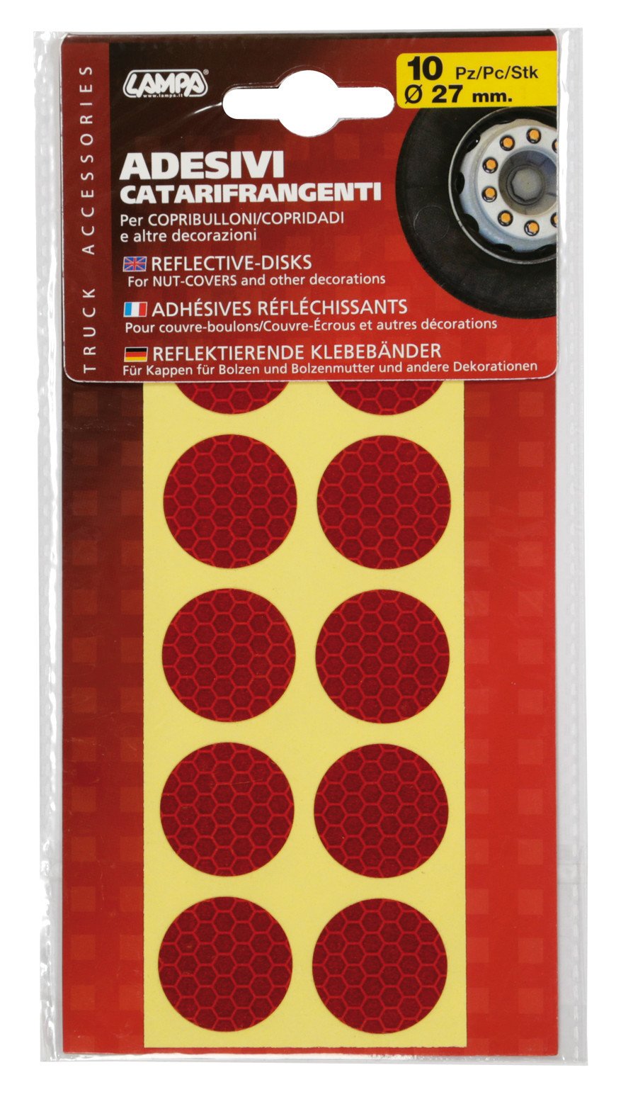 Lampa Set 10 adesivi catarifrangenti  27 mm - Rosso 98056