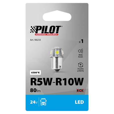 24/28V Hyper-Led 18 6 SMD x 3 chips R5W BA15s 1 pz Scatola Bianco doppia pol. 98233