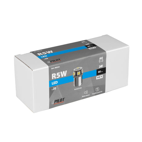 24/28V Hyper-Led 18 6 SMD x 3 chips R5W BA15s 20 pz Busta Bianco Doppia polarità 98234