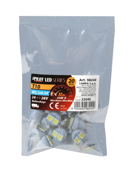 24/28V Hyper-Led 6 2 SMD x 3 chips T10 W2,1x9,5d 20 pz Scatola Bianco dp. pol. 98240