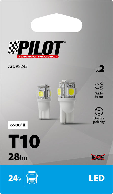 24/28V Hyper-Led 15 5 SMD x 3 chips T10 W2,1x9,5d 2 pz Scatola Bianco dp. pol. 98243