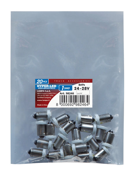 24/28V Hyper-Led 3 1 SMD x 3 chips (T4W) BA9s 20 pz Busta Bianco Doppia polarità 98246