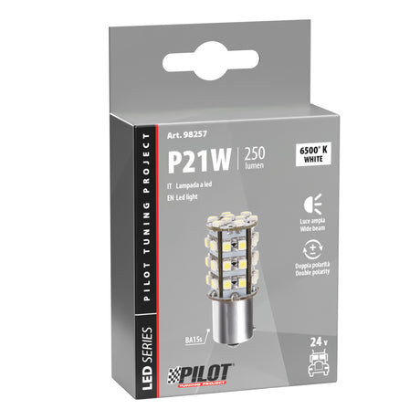 24/28V Hyper-Led 39 39 SMD x 1 chips P21W BA15s 1 pz Scatola Bianco doppia pol. 98257