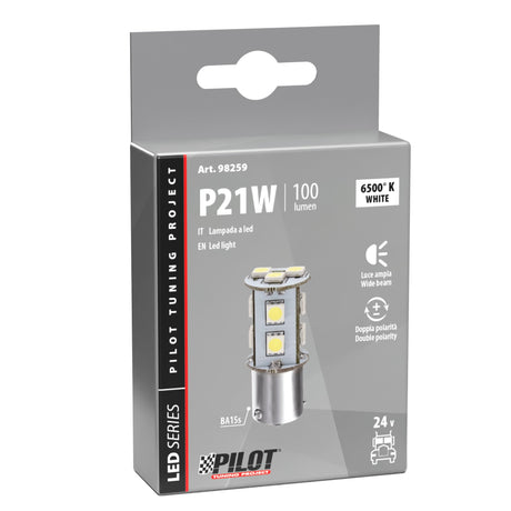 24/28V Hyper-Led 33 11 SMD x 3 chips P21W BA15s 1 pz Bianco Doppia polarità 98259