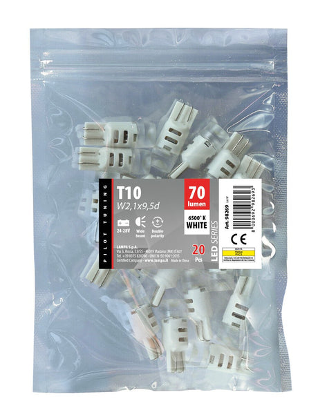 24-28V Mega-Led 3 3 SMD x 1 chip T10 W2,1x9,5d 20 pz Busta Bianco doppia pol. 98269