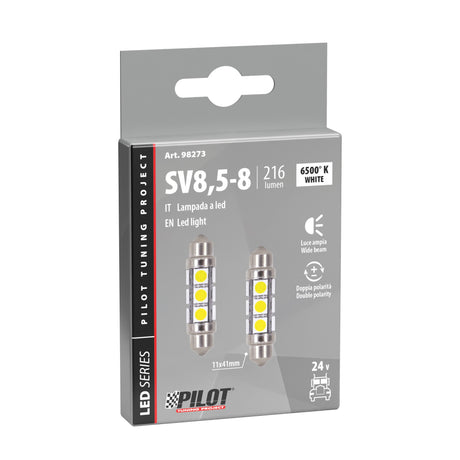 24/30V Hyper-Led 36 12 SMD x 3 chips 11x41 mm SV8,5-8 2 pz Bianco dp. pol. 98273